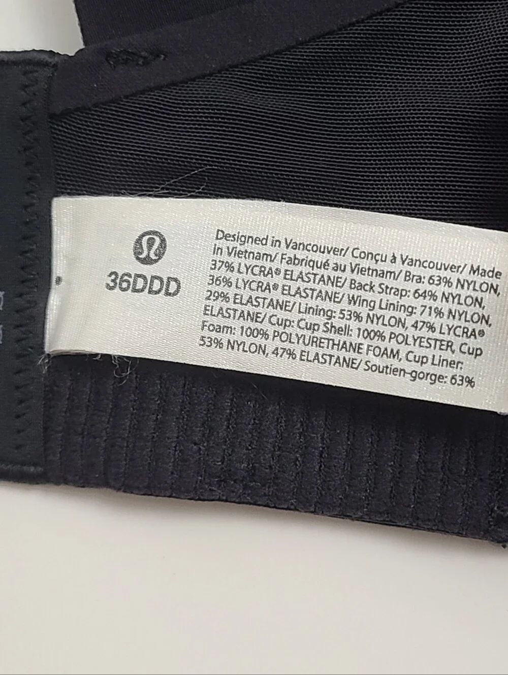 Lululemon AirSupport Bra High Support Sports Bra Size 36DDD Black EUC!